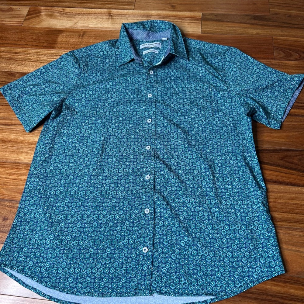 Nick Graham Everywhere Mens Floral Print Stretch Short Sleeve Button‎ Up Shirt